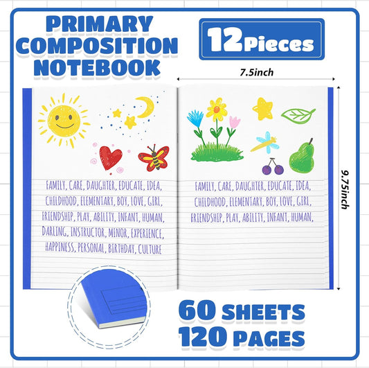 Henoyso 24 Pcs Primary Composition Notebooks for Teachers & Classrooms (Grades K–2) Colorful Writing Journals for Classroom, Homework & Homeschool Use, 120 Pages Each (Colorful)