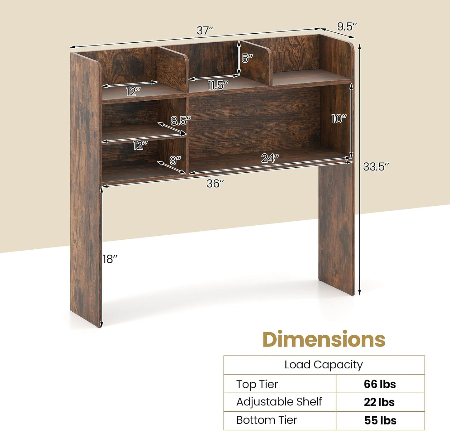 Tangkula Desktop Bookshelf, Countertop Storage Hutch with 5 Shelves for Computer Desk, Desk 3-Tier Display Rack, Multipurpose Wood Desktop Hutch Storage Organizer for Dorm Office Home
