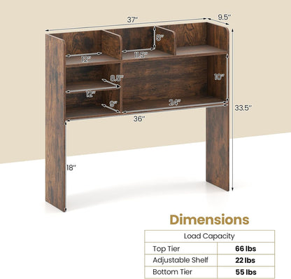 Tangkula Desktop Bookshelf, Countertop Storage Hutch with 5 Shelves for Computer Desk, Desk 3-Tier Display Rack, Multipurpose Wood Desktop Hutch Storage Organizer for Dorm Office Home