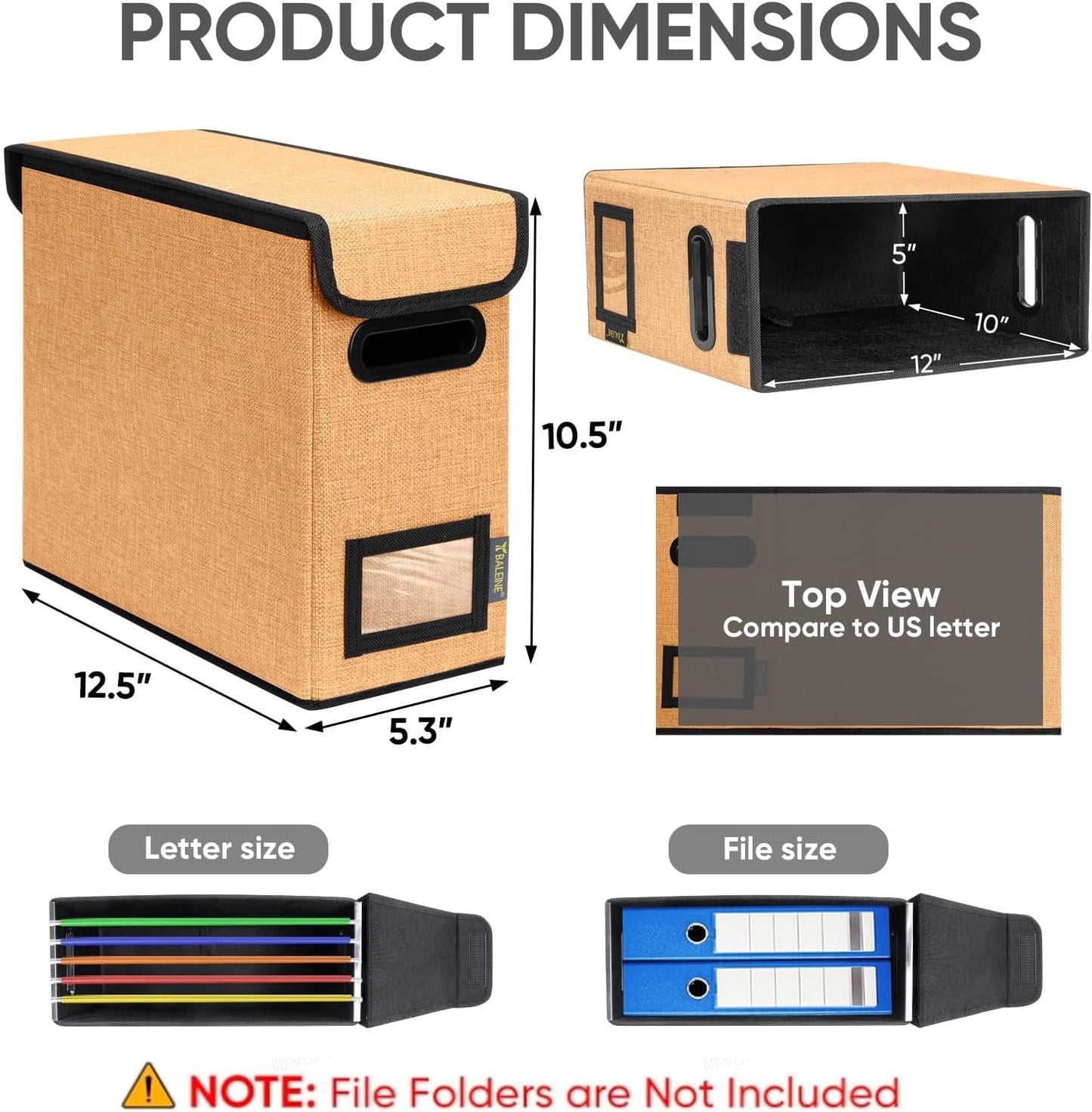 BALEINE File Organizer Box with Lid, Collapsible File Folder Organizer with Plastic Slide, Hanging File Folder Box for Office Document Storage (1 Pack, Black)