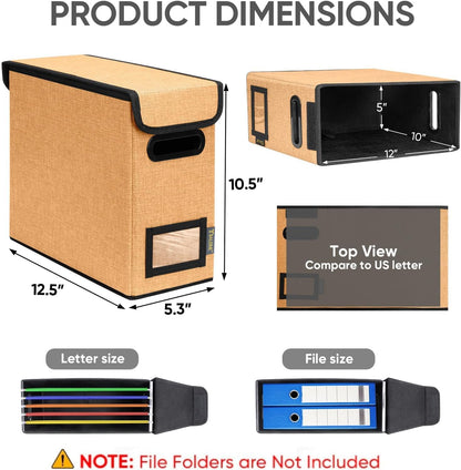 BALEINE File Organizer Box with Lid, Collapsible File Folder Organizer with Plastic Slide, Hanging File Folder Box for Office Document Storage (1 Pack, Black)