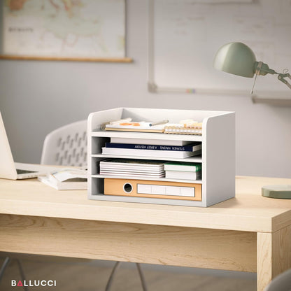 Ballucci 4-Tier Paper Organizer for Desk, Stackable Tray, Desk Storage Organizer Shelves, Stacking Letter Paper Tray Sorter for Classroom Office, Black