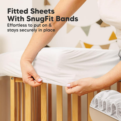 2-Pack Waterproof Crib Mattress Protector Cover Fitted - Quiet Baby Crib Mattress Pad Sheets, 52" x 28" Soft Quilted Cotton Baby Sheet, Machine Washable, Easy Fit, Durable (Soft White/Mavy)