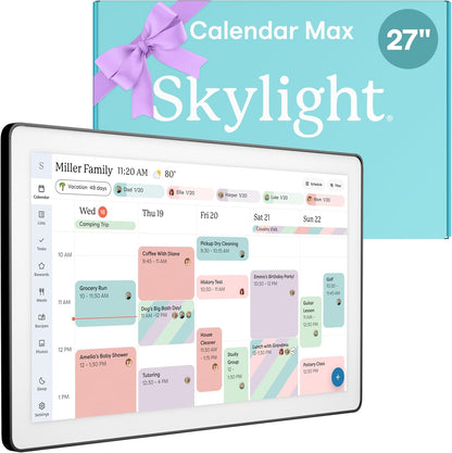 Skylight Calendar Max: 27-Inch Smart Digital Calendar & Chore Chart, Family Organizer with Interactive Touchscreen Display – Wall Mountable in Portrait or Landscape, Classic White Frame