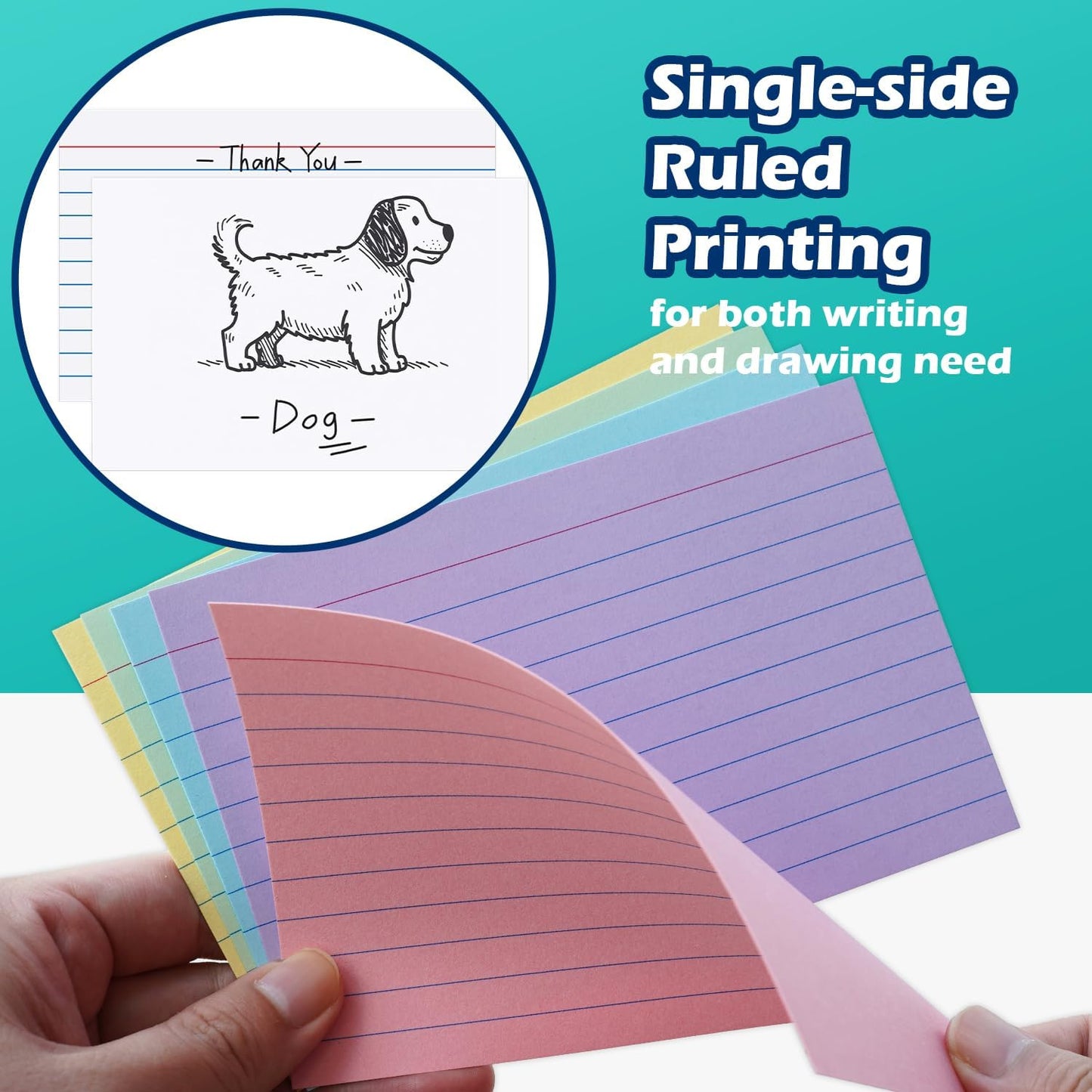 Index Cards 4x6 Lined Ruled Flash Note Cards 4" x 6", White, 100 Count, 220 GSM Heavy Weight
