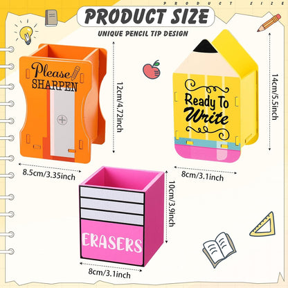 AmazingSpark 3 Pcs Pencil Shaped Holder Sharp and Eraser and Dull Holder Wooden Dispenser Pencil Storage Organizer for Back to School Management Organization (Classic)