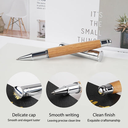 WEMATE Wood Rollerball Pen Set, Extra 2 Ink Refills(1 Black & 1 Blue), Fancy Writing Pen Nice Luxury Office Gift for Men, Professional and Executive, Cool Wooden Pen for Journaling - Red Padouk