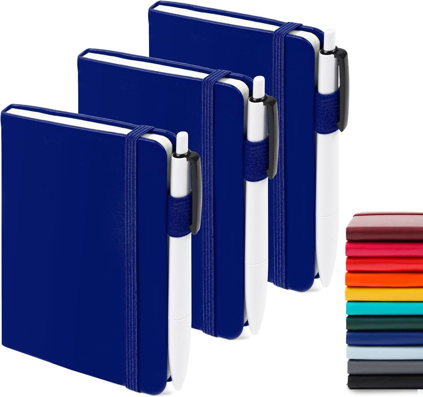 feela 3 Pack Pocket Notebook Journals with 3 Black Pens, A6 Mini Cute Small Journal Notebook Bulk Hardcover College Ruled Notepad with Pen Holder for Office School Supplies, 3.5”x 5.5”, Gray