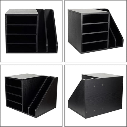 PAG Wood Desktop File Holder Organizer Mail Sorter for File Folders, Mails, Envelopes, Mailing Supplies or Magazines, Brown