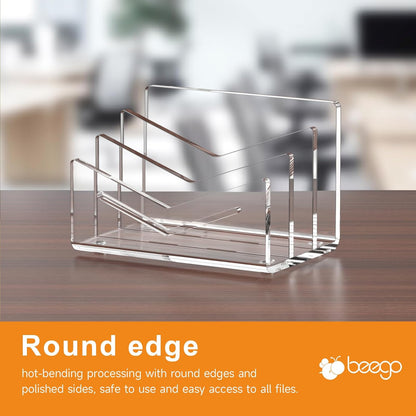 Beego Envelope and Mail Organizer Countertop - 3 Compartments Black Acrylic Desk Organizer Letter Holder Desktop File Sorter Bill Document Folder Rack for Office, Home, School Desk Organization