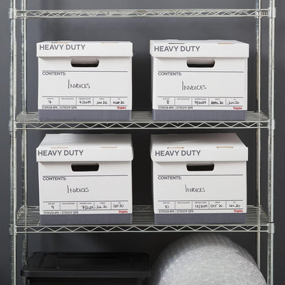 STAPLES Storage & Filing Box, Medium-Duty with Handles & Removeable Lid, Letter Size Documents, Stackable, 12-Pack, White/Gray
