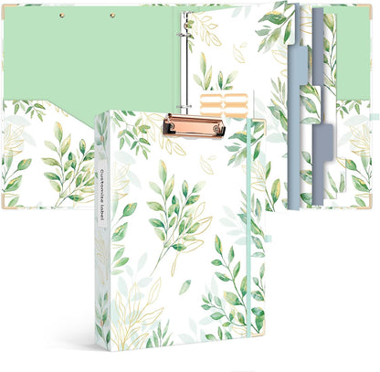 Ospelelf Binder 3 Ring 1 Inch, Floral Round Ring Clipboard Binder for Letter Size with 5 Tab Dividers, File Folder Labels, for School and Office Supplies