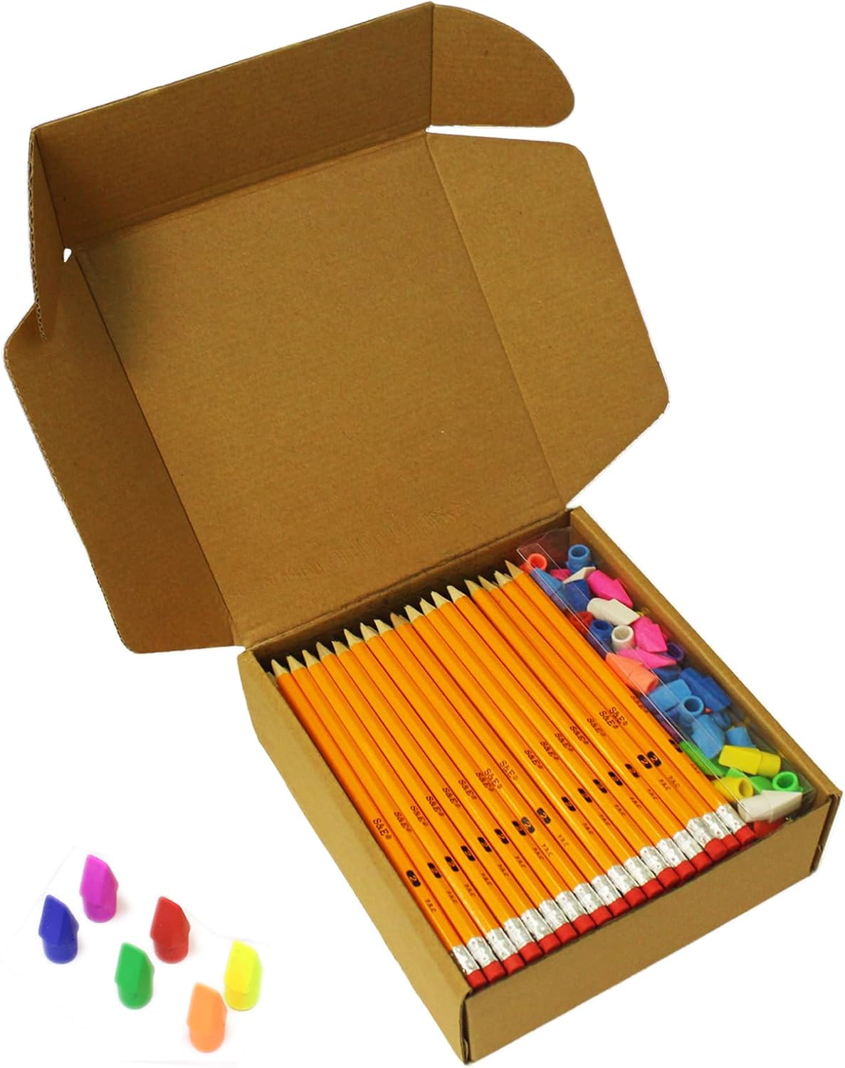 S & E TEACHER'S EDITION 432Pcs Pencils & Erasers Tops Set, 288 Pcs Pre-sharpened pencils No. 2, with 144Pcs Eraser Caps, #2 HB pencil sharpened, Back to school, 432Pcs/box.
