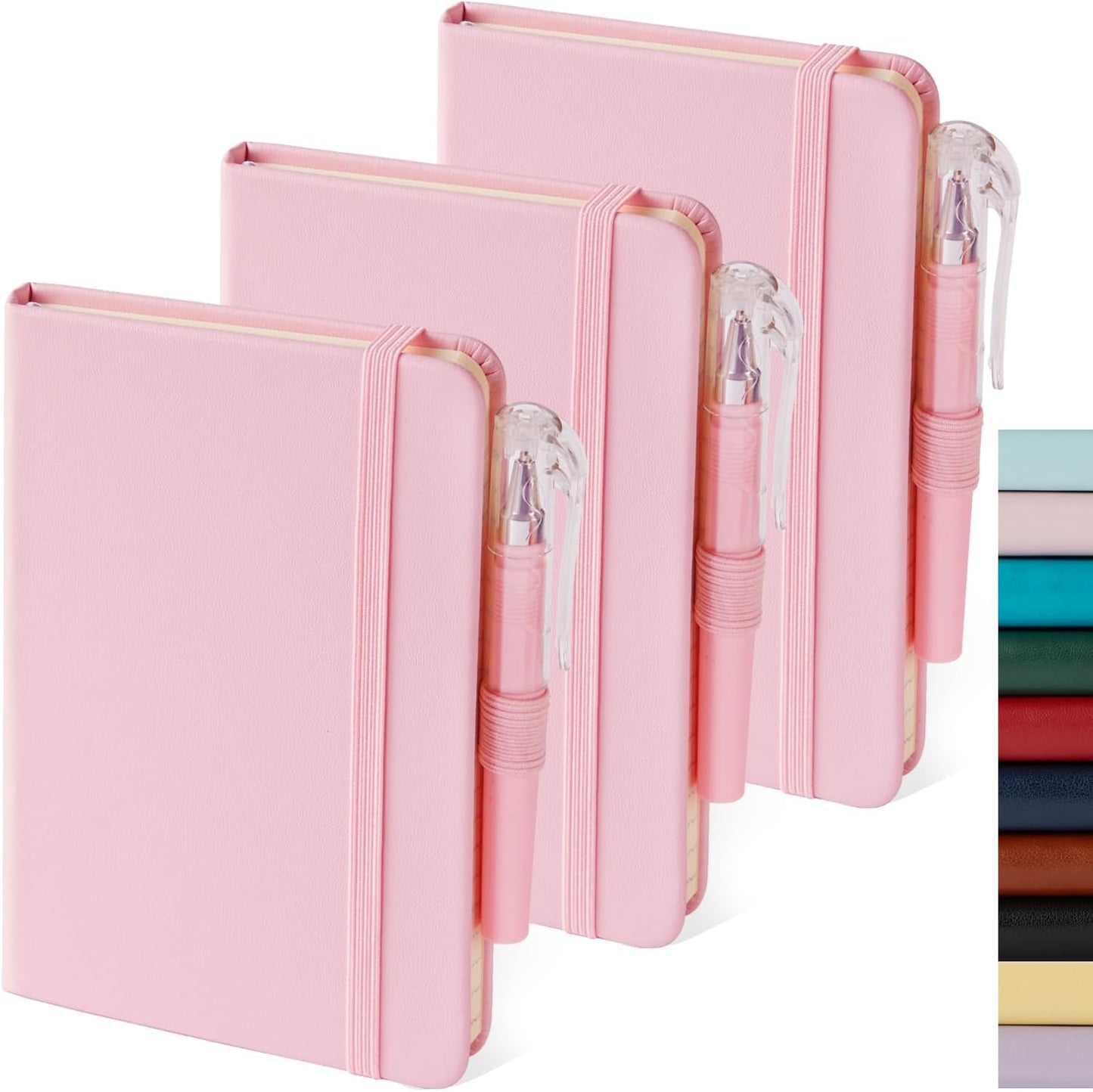 NIRMIRO Small Notebook Journals, 3 Pack Mini Pocket Note pads for Men & Women Writing, A6 Small Leather Notepad 3.7" x 5.7" with Pen, Black, Red, Green