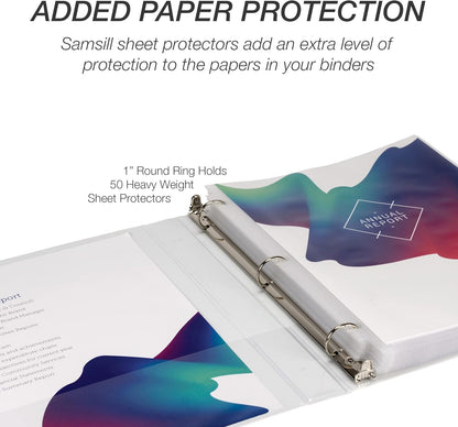 Samsill 1.5 Inch 3 Ring Binders, Economy Round Ring, Clear View Cover, 325 Sheet Capacity - for School, Home, Office - White, 4 Pack