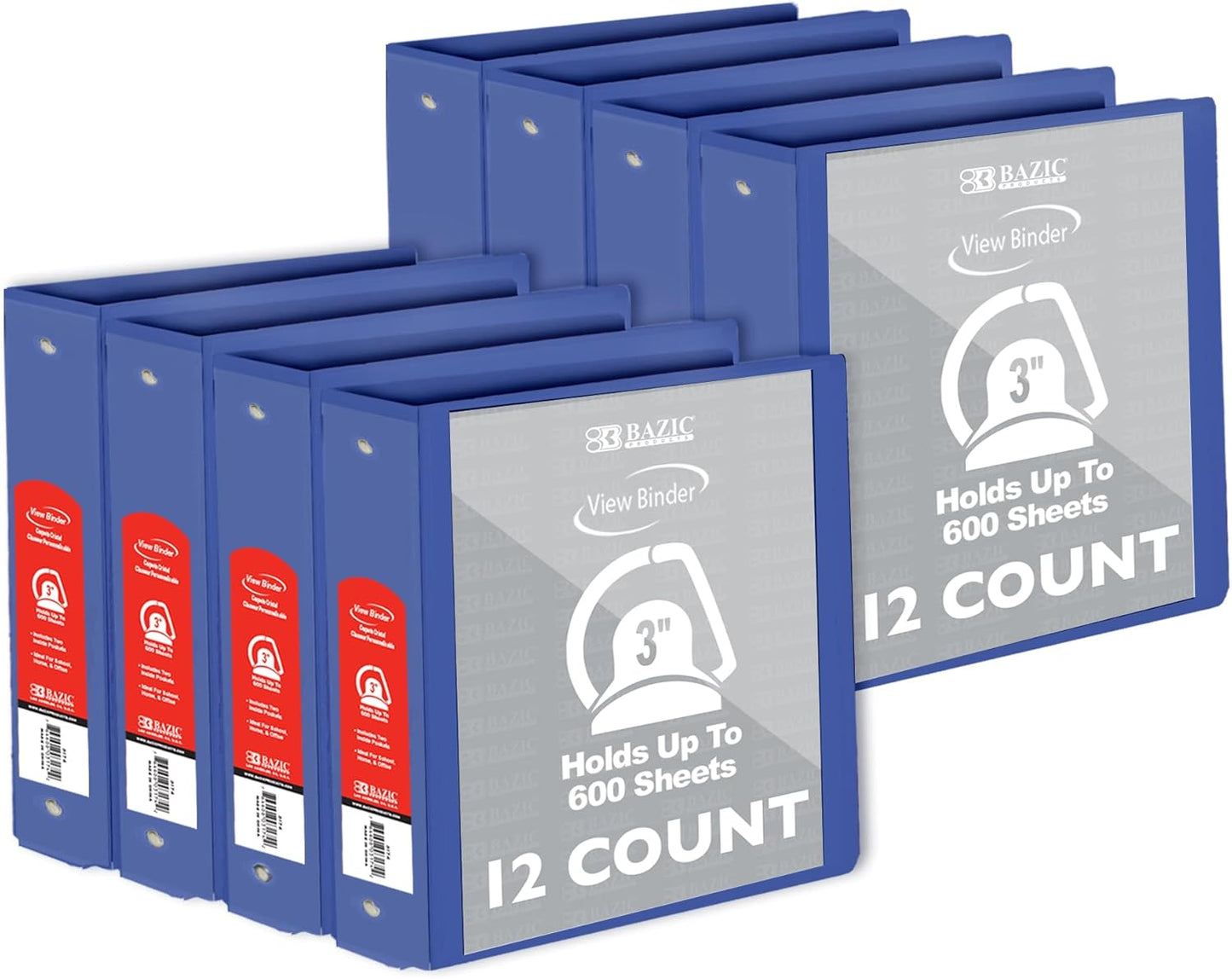 BAZIC Products 3 Ring Binder 3" View Binders Slant D Ring Organizer - White, Hold 600 Sheets Paper, for School Office Home, 2-Count