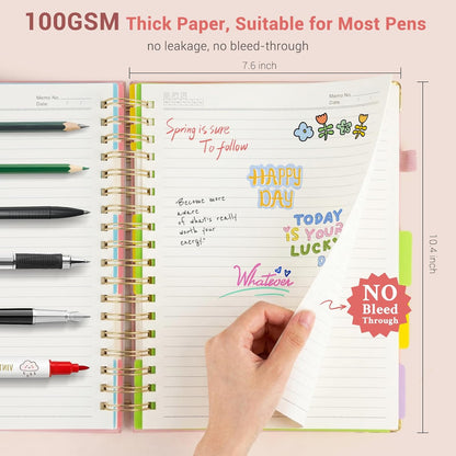 Hardcover Spiral Journal Notebook, 300 Pages 5 Subject Notebook College Ruled with Removable Dividers Tabs, 8" x 10" Notebooks for Work, Spiral Ruled Lined Writing Journal Hardcover Leather Notebook for School (Black, 8''x 10'')