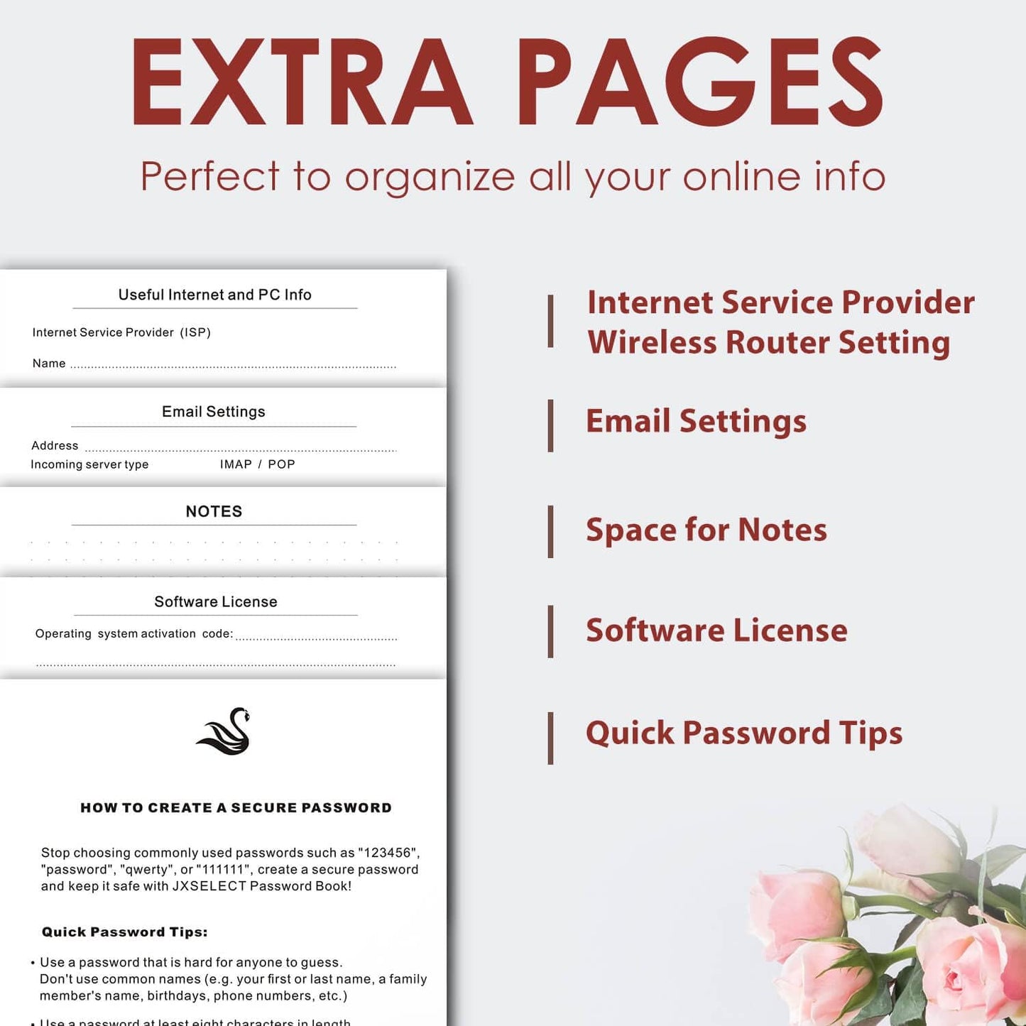 Elegant Password Book with Alphabetical Tabs - Hardcover Password Book for Internet Website Address Login - 5.2" x 7.6" Password Keeper and Organizer w/Notes Section & Back Pocket (Turquoise)