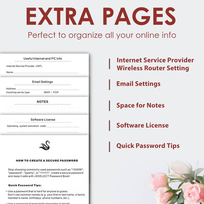 Elegant Password Book with Alphabetical Tabs - Hardcover Password Book for Internet Website Address Login - 5.2" x 7.6" Password Keeper and Organizer w/Notes Section & Back Pocket (Turquoise)