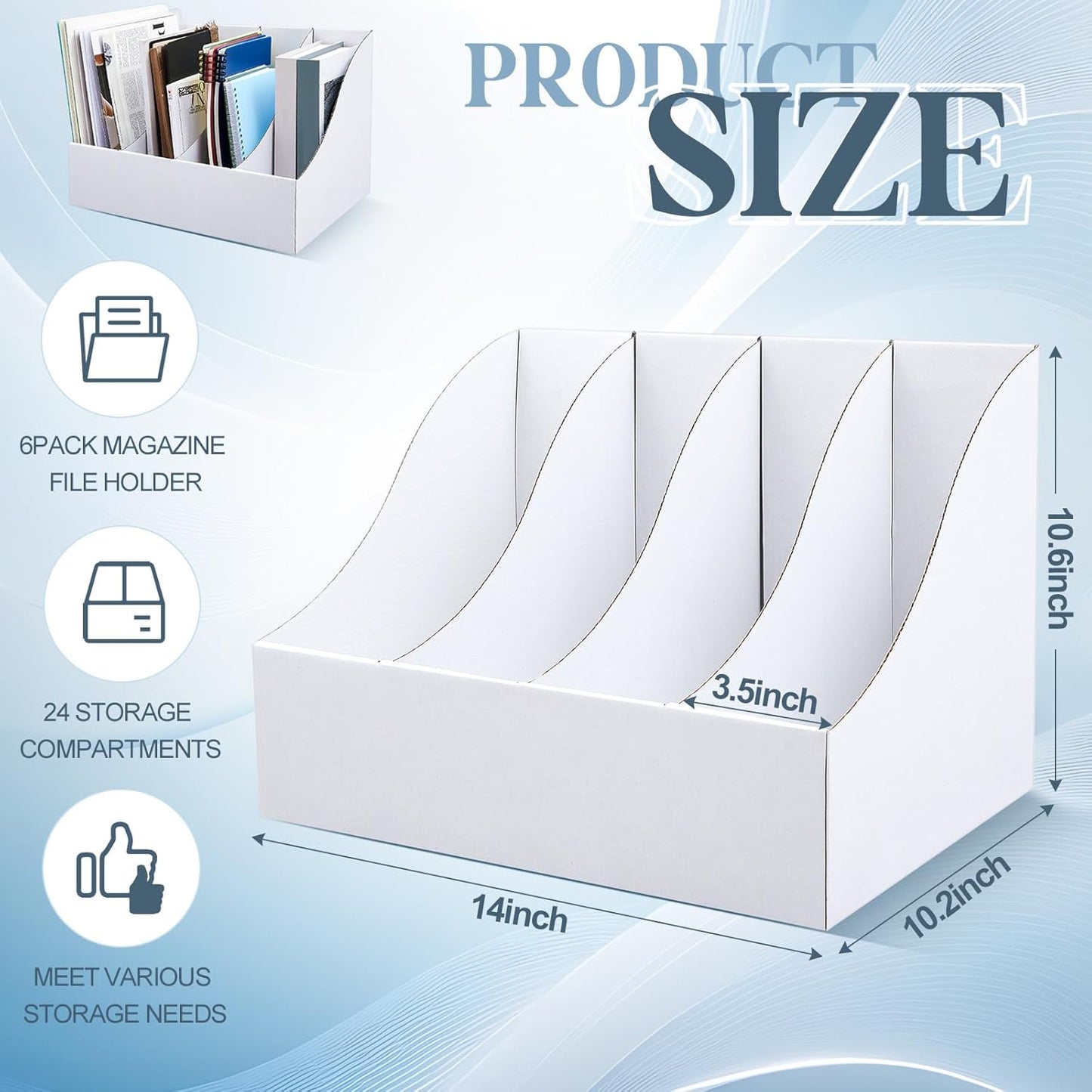 3 Pack Cardboard Magazine File Holders 12 Grids Vertical Book Bins 10.6'' x 10.2'' x 14'' Magazine Document Storage Box for Desk Shelves Home Office Classroom Library Use (Black)