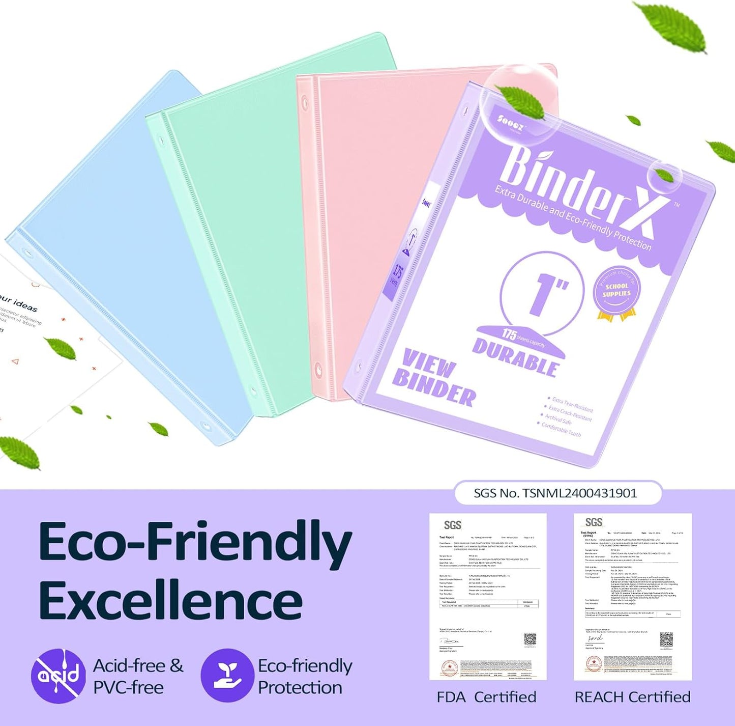BinderX Extra Durable 3 Ring Binder, Round Rings 1 Inch Binder, Fits 175 Sheets of 8.5x11 Paper, Customizable View Cover with Inside Pockets, Cute 1" Binders, 1 Inch Binders 3 Ring, Pink