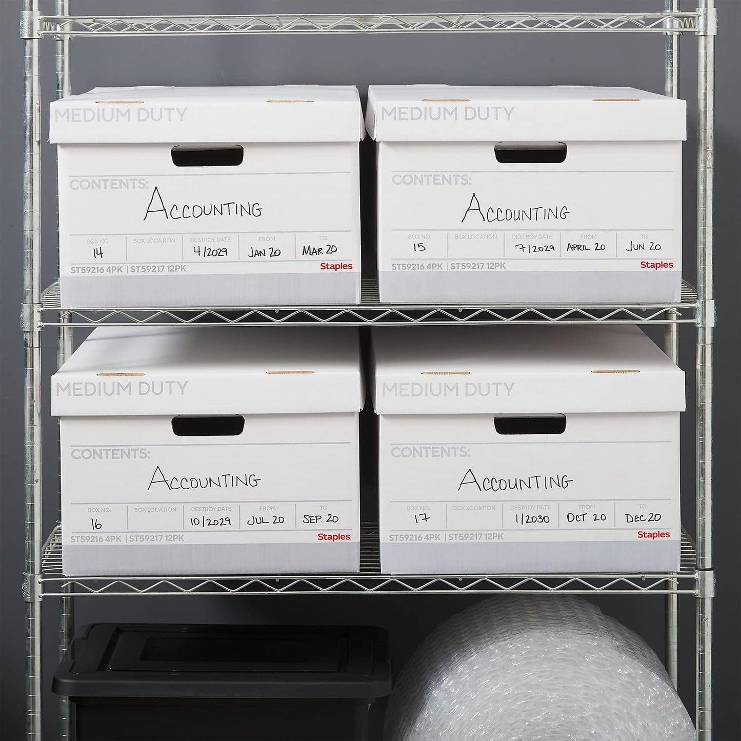 STAPLES Corrugated File Box Lift Off Lid, Letter/Legal Size, White/Black, 10/Pack