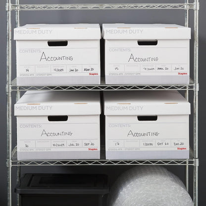 STAPLES Corrugated File Box Lift Off Lid, Letter/Legal Size, White/Black, 10/Pack