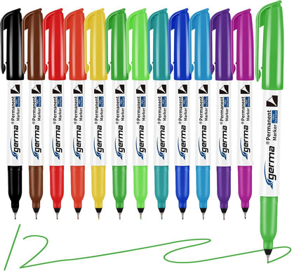 Cgerma Ultra Fine Point Permanent Markers Black, 18 Pack Ultra Fine Tip Markers, Waterproof, Quickly Dry, No bleed, Works on Plastic, Wood,Stone, Metal and Glass for School Office Home