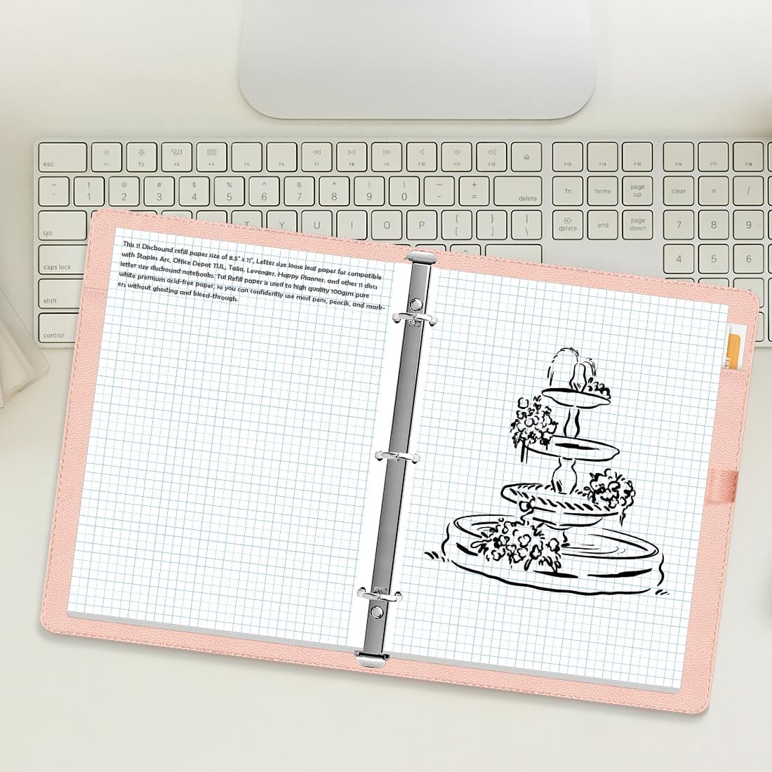 A4 TUL Discbound Grid Filler Paper - 11 Disc Graph Paper, Letter Size 100Sheets / 200Pages Loose-Leaf Paper, 100gsm White Paper, 8.5'' x 11''