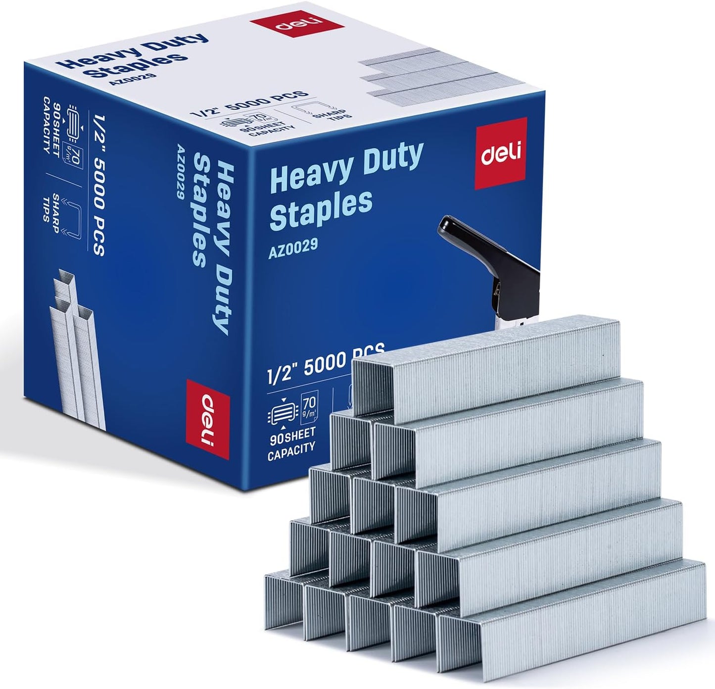 Deli Staples, 10000 Staples, Standard Staple for Desktop Staplers, 1/4'' Length, 210/Strip, 2 Boxes of 5000 Each