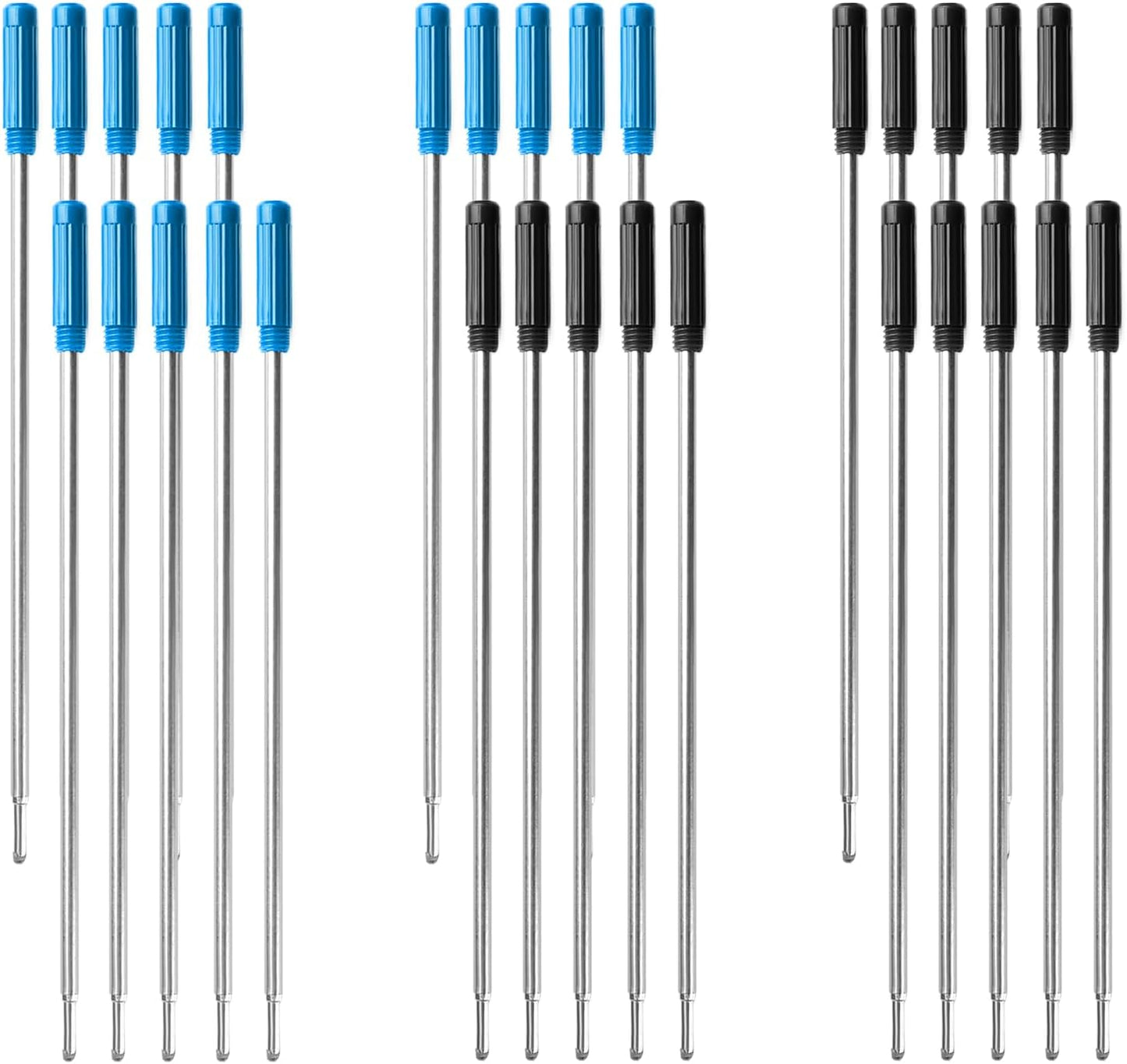 0.7 mm Ballpoint Ink Twist Pen Refills, 15 Pcs Medium Point Metal Smooth Writing Replaceable Ink Refill, Stationery Compatible for Cross Ballpoint Replacement (4.6in M) (Black+Red+Blue, 15)
