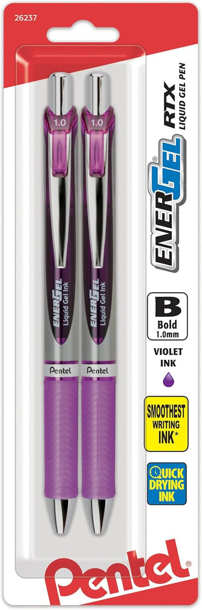 Pentel EnerGel RTX Retractable Liquid Gel Pen, (1.0mm), Bold Line, Metal Tip, Black Ink, Pack of 3 (BL80BP3A)