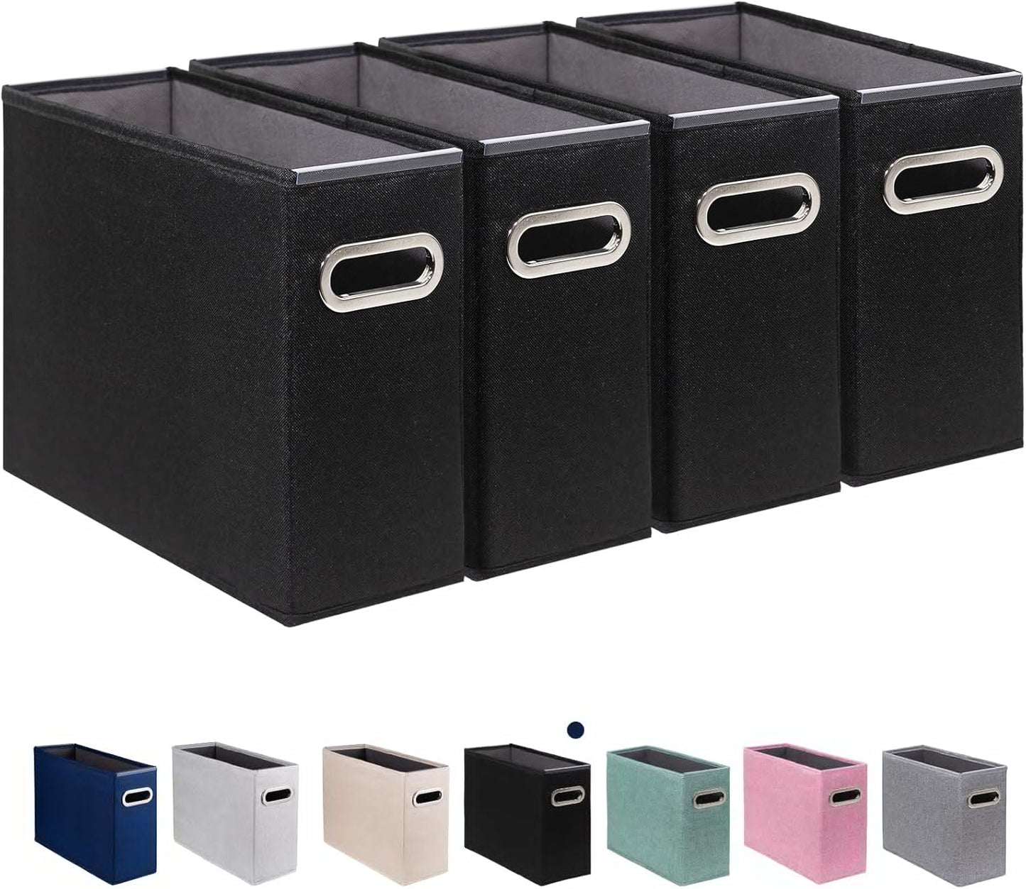 4 Pack Letter Size File Storage Box Collapsible, Fabric Hanging File Folders Organizer, Portable Office Document Holder with Metal Handle, Smooth PVC Rails, Beige