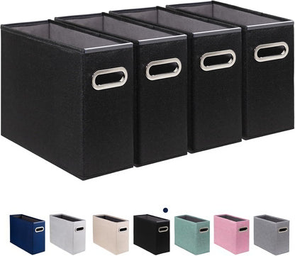 4 Pack Letter Size File Storage Box Collapsible, Fabric Hanging File Folders Organizer, Portable Office Document Holder with Metal Handle, Smooth PVC Rails, Beige