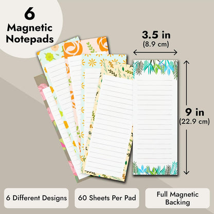 Juvale 6-Pack Magnetic Grocery List Pad for Fridge- Cute Shopping List Paper Note Pads for Refrigerator, To-Do Memos (6 Fruit Designs, 60 Sheets Each)