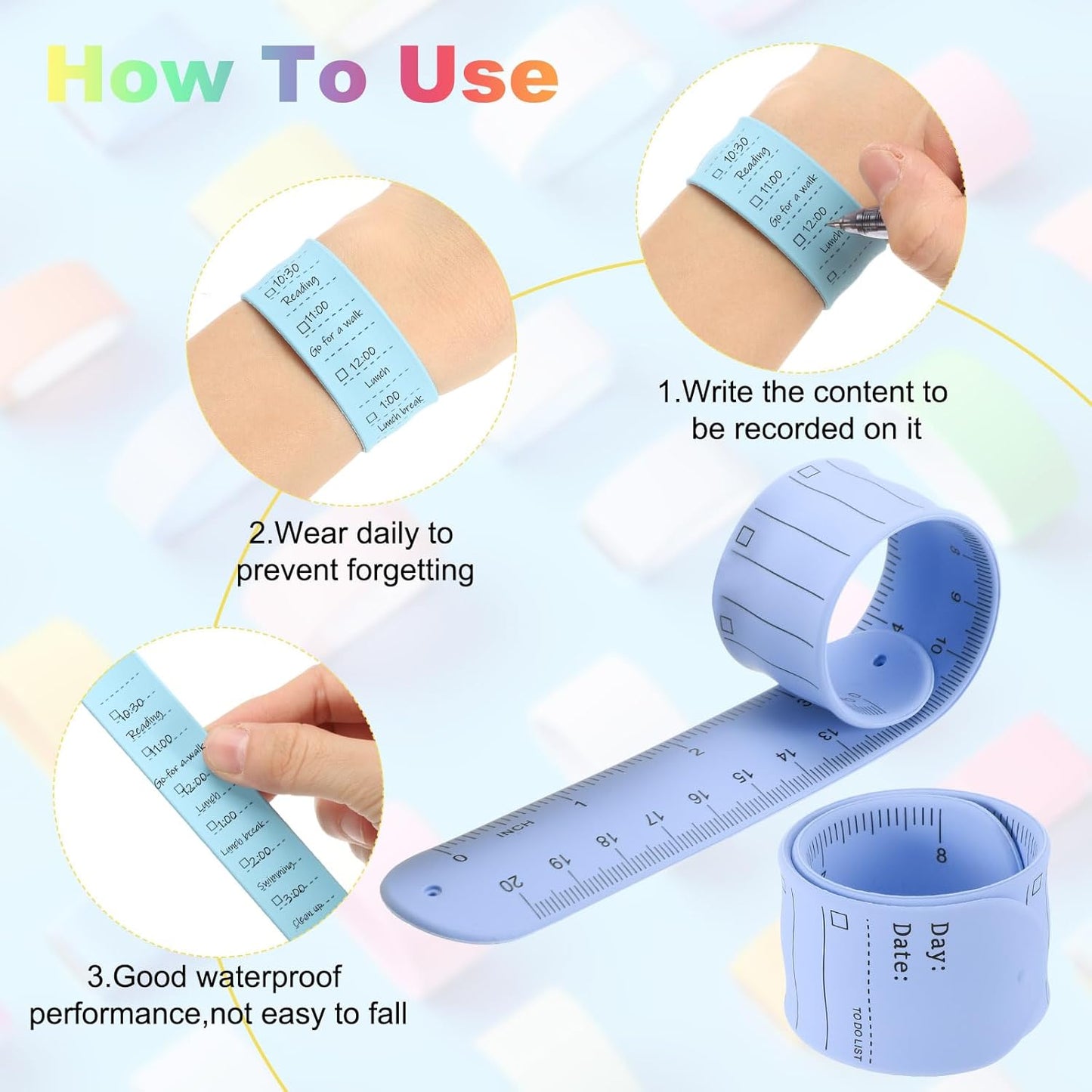 uxcell 2Pcs Writable Wrist Band, 9.45" x 1.18" Waterproof Slap Bracelet Reusable Writable Erasable to Do List Silicone Memo Wrist Bands for Planner Reminder (White)