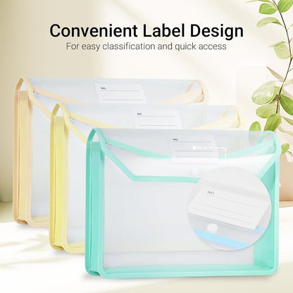 Plastic Expanding File Folder, Clear Envelopes Fit Letter & A4 Size, Folders for Documents with Snap Closure, No Dividers, Large Capacity (6, Mixed Colors)
