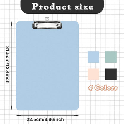 Clipboards 4 Pack Plastic Clipboards Letter Size, Durable Clipboard with Low Profile Metal Clip for Classroom Office Teachers Students Nurses