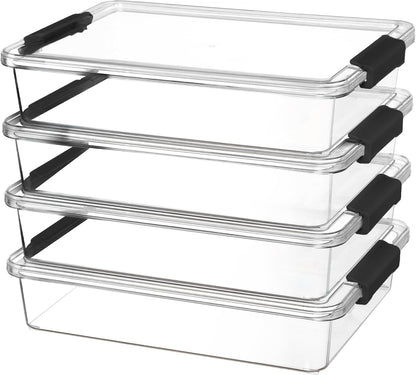 Vtopmart 6 Qt Plastic Storage Bins with Lids, Clear Sensory Bins, Arts Crafts Organizers and Storage, Stackable Containers for Home Office and School Supplies, 4 Pack
