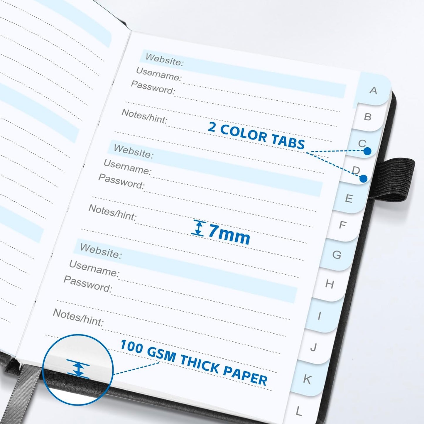 MOSA BEAR Password Keeper Book with Alphabetical Tabs，4.3"x5.7" Small Password Books for Seniors Password Notebook for Internet Website Address Log in Detail（Dark Blue）