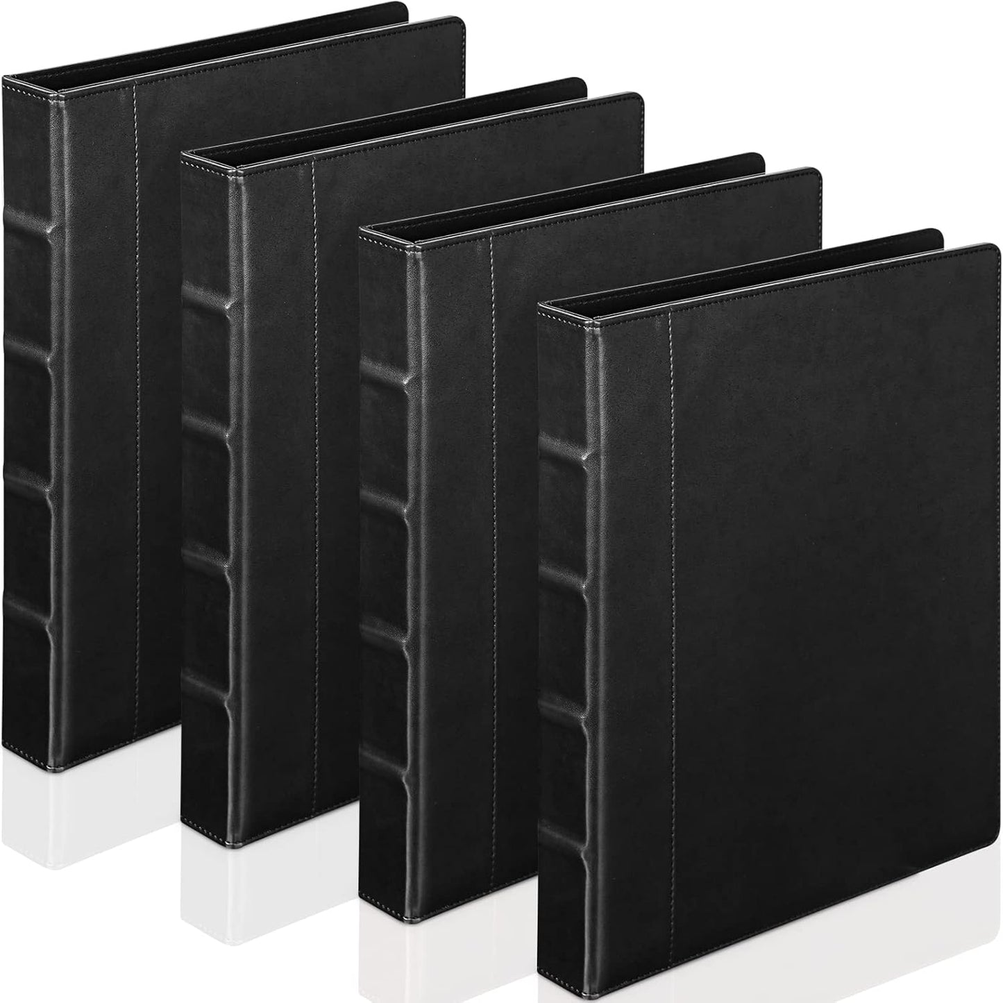 Yexiya 4 Pcs Vintage Hardback 3 Ring Binder Planner Portfolio Leather Round Ring Binder Organizer Holds 200 Sheets with 2 Inner Pockets, 13 x 10 Inch(1 Inch,Black)