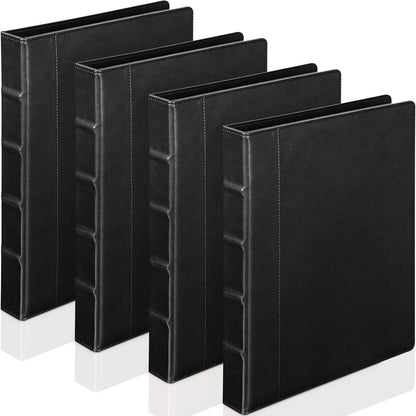 Yexiya 4 Pcs Vintage Hardback 3 Ring Binder Planner Portfolio Leather Round Ring Binder Organizer Holds 200 Sheets with 2 Inner Pockets, 13 x 10 Inch(1 Inch,Black)
