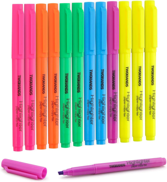 TWOHANDS Highlighters Assorted Colors,Chisel Tip Marker Pens,12-Count,21304