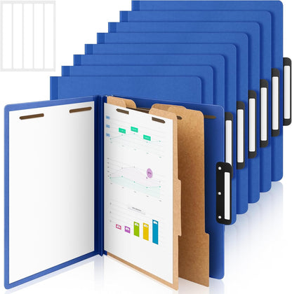 Henoyso 12 Pcs Letter Size Classification Folders 2 Divider, 1/3-cut Metal Tab, File Folder with 3'' Expansion, 2 Prong Fastener, 60 Labels, Heavy Duty File Folder for Office School Medical