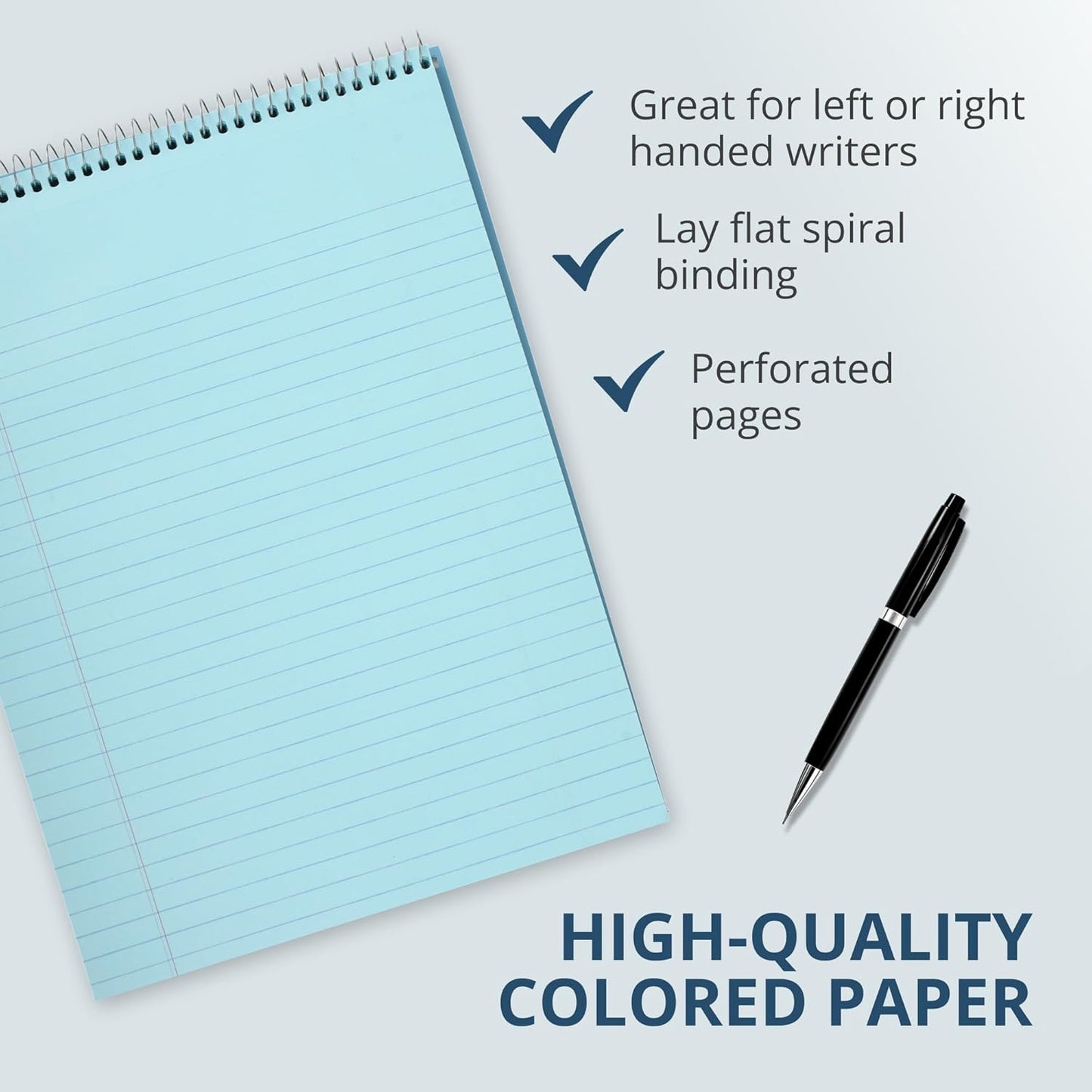Roaring Spring Covered Spiral Legal Pads, 3-Pack, 8.5"x11.5", 50 Sheets, Recycled, Blue Colored Paper, Lay flat Wire Bound, Ruled, Protective Cover
