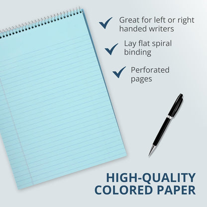 Roaring Spring Covered Spiral Legal Pads, 3-Pack, 8.5"x11.5", 50 Sheets, Recycled, Blue Colored Paper, Lay flat Wire Bound, Ruled, Protective Cover