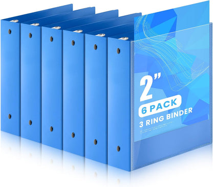 Henoyso 6 Pcs 2 Inch Mini 3 Ring Binders with Clear Front View Cover, Round Ring Blue A5 Binders Bulk Pack for School Office, Holds up to 490 Sheets, 5.5 x 8.5 Paper Half Letter Pages Organizer