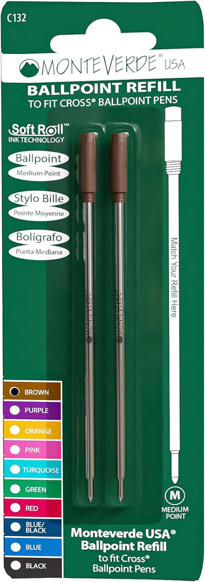 Monteverde USA Soft Ballpoint Refills to Fit Cross Pens, Medium Point, Green Ink, 2-Pack – Bold and Smooth Writing Solution