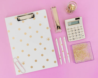 Kate Spade New York Clipboard Folio with Low Profile Clip, Black Professional Padfolio Includes Lined Notepad, Pen Loop, and Pocket, Polka Dots