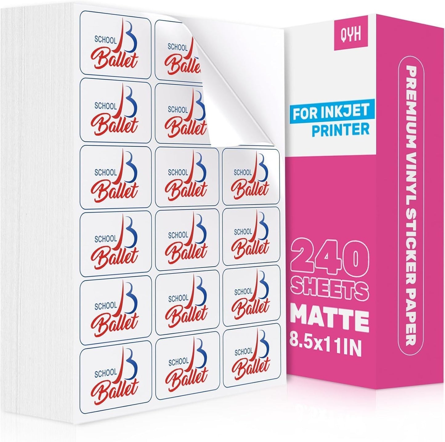 QYH Printable Vinyl Sticker Paper for Inkjet & Laser Printer - Matte White Waterproof, 50 Sheets Vivid Colors, Compatible with Cricut, Silhouette, Ideal for Small Business & DIY- 8.5"x11"